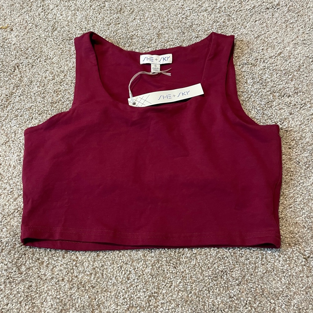 She + Sky Burgundy Crop Top